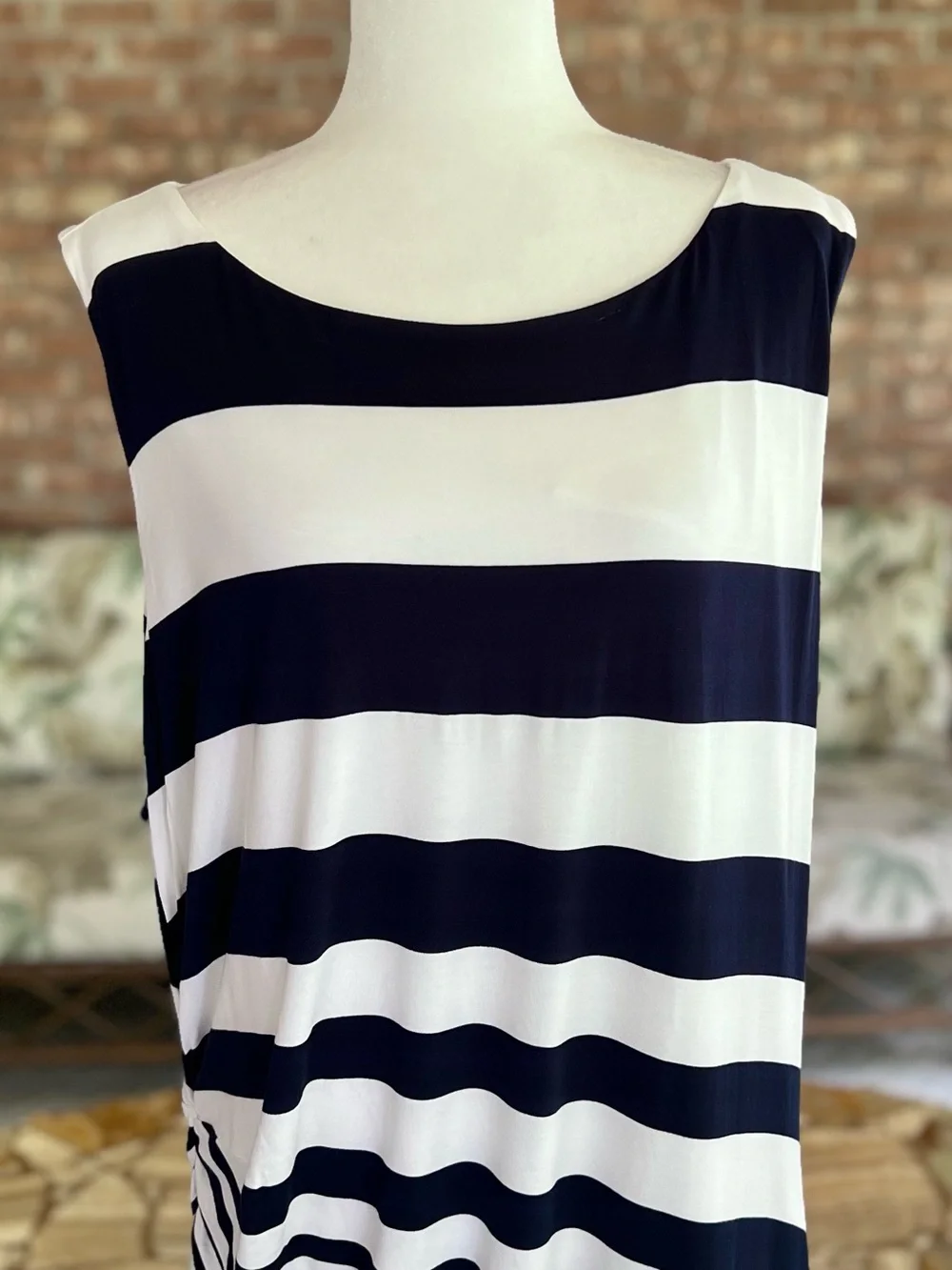 Soft Surroundings Vela Infinity Navy Blue White Striped Ruched Maxi Dress 3X